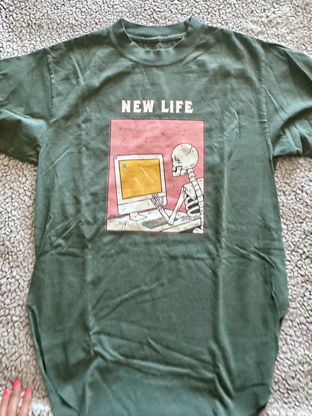 New Life Skeleton Graphic Tee - Olive Green